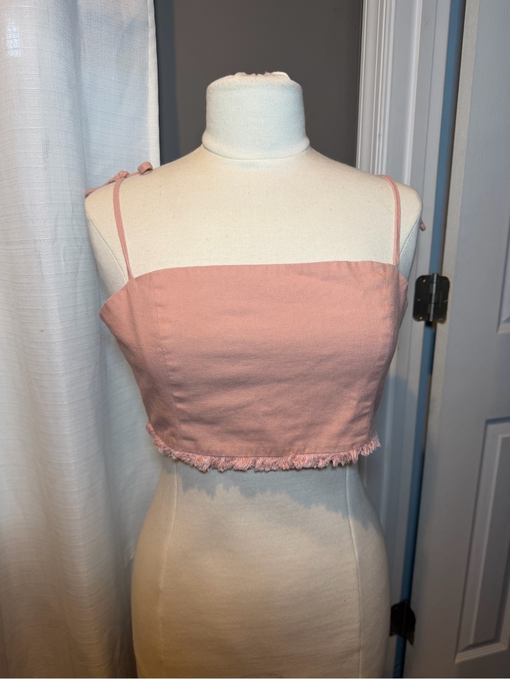 Windsor Blush Pink Cropped Cami with Frayed Hem